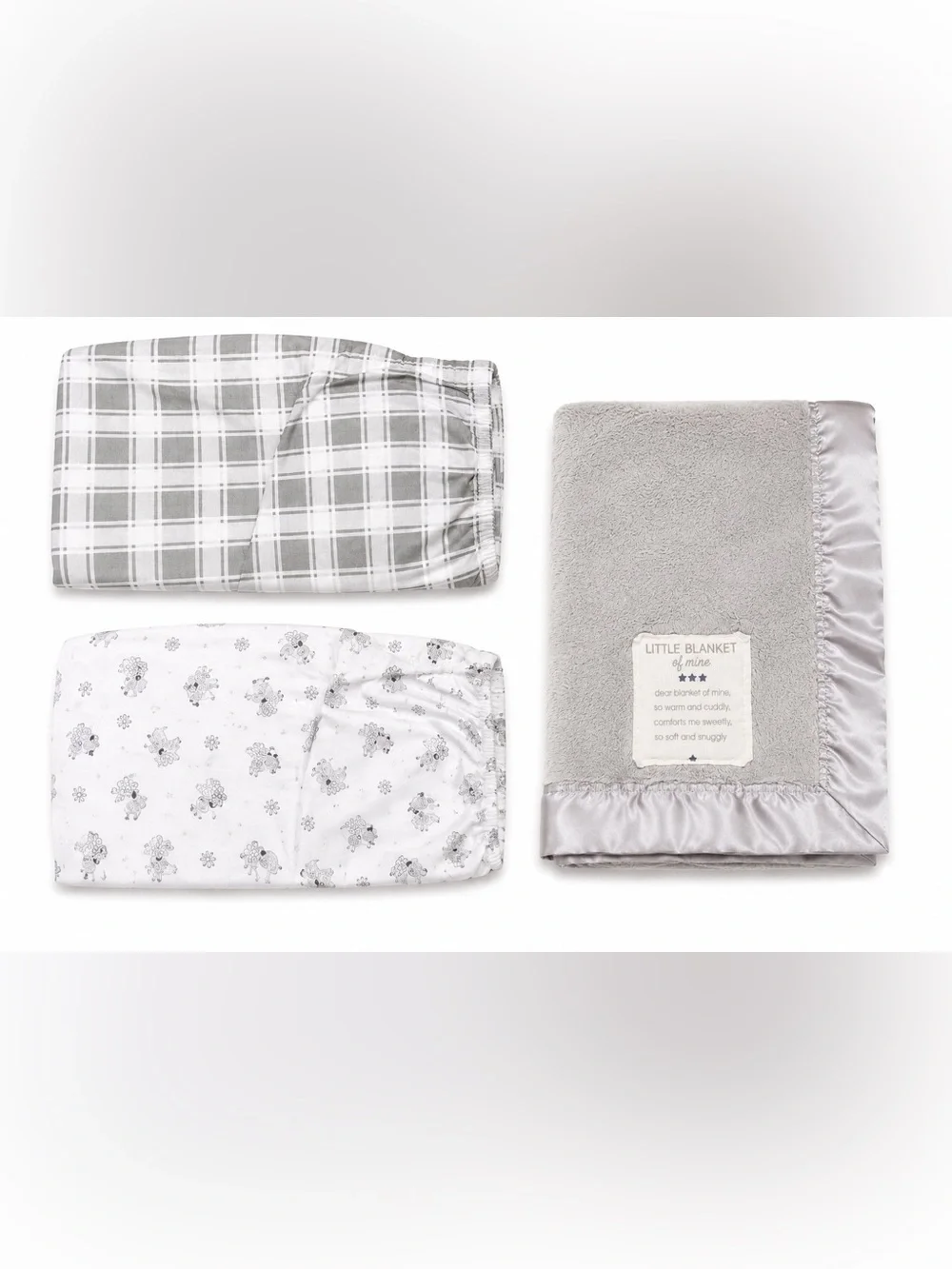 2 Cotton Fitted Crib Sheets Gray White Nursery Bedding Set + Blanket